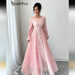 Vintage Modelyn Mesh Embroidered Patchwork Chiffon Flare Sleeve Dress For Women